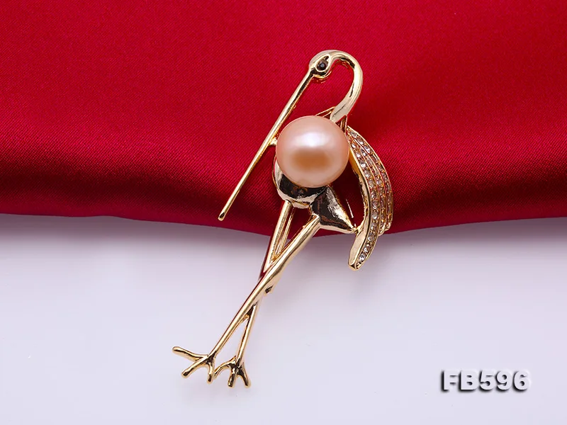 JYX New Crane Design Pearl Brooch 11.5mm pink natural freshwater pearls pins shinning zircon rosa elegant gift