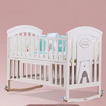 

Baby's Bed Solid Wood European Movable Baby Bb Multifunctional Cradle For Newborn Children Stitching Big Bed