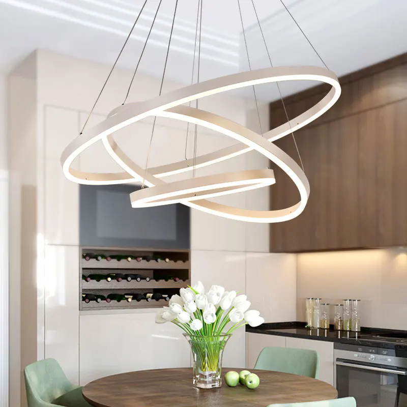 Black White Color Modern pendant lights for living room dining 3/2/1 Circle Rings LED Lighting ceiling Lamp fixtures | Лампы и