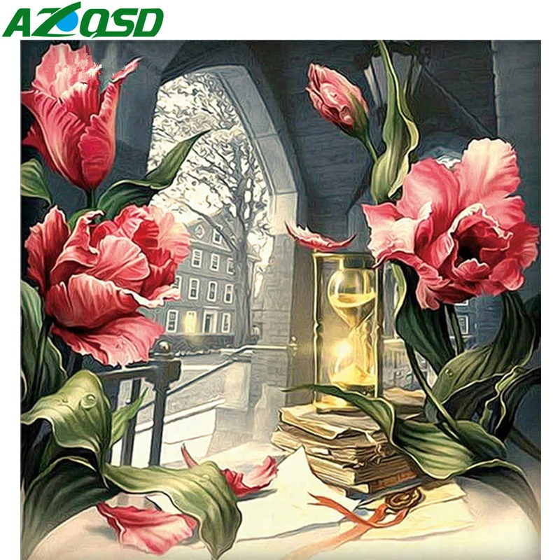 AZQSD Алмазная вышивка, распродажа, пейзаж, цветок, алмаз, Pianitng 5D, живописное изображение, стразы, рукоделие, ручная работа, домашний декор