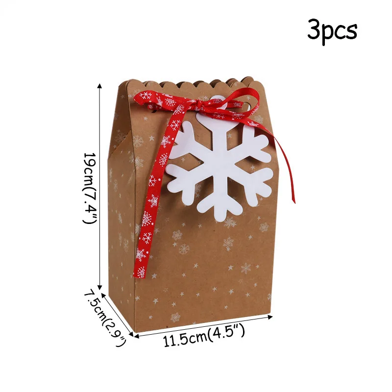 3 шт рождественские подарочные пакеты для конфет с белой лентой, бумажная коробка для конфет, сумки для печенья, рождественские украшения для вечеринки, год - Цвет: 3pcs Paper Boxes