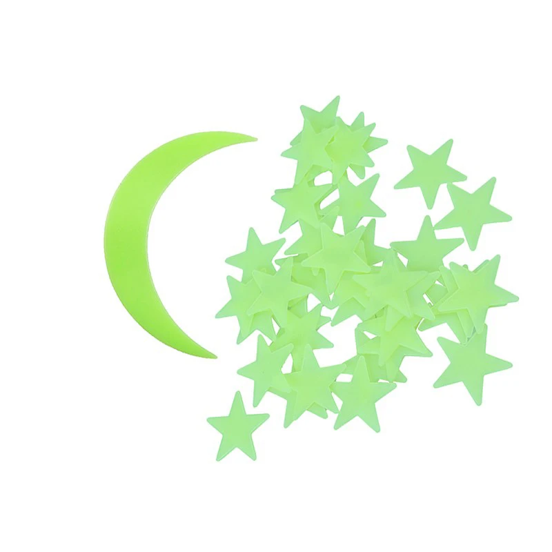 Наклейка на стену s 100 шт звезды с 1 шт лунный блеск Ночная звезда наклейка на комнату наклейка для детская спальня дома светящаяся флуоресцентная - Цвет: Зеленый