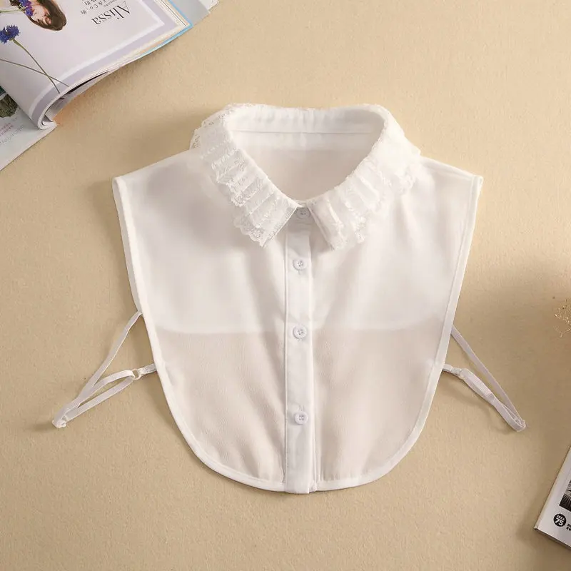 Fake Collar Shirt Элегантный женский шифоновый свитер на пуговицах, рубашка с отворотом, ложные съемные воротники, винтажная кружевная хлопковая блузка из органзы с фальшивым воротником, топы - Цвет: Fake Collar Shirt