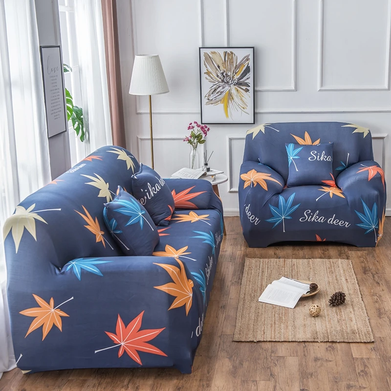 Maple Leaf Pattern Elastic Stretch Universal Sofa Covers Throw Protector Couch Corner Living Room Furniture 1/2/3/4 Seater