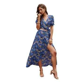 

Liva Girl Two Piece Set Dress Women 2020 Summer Print Vest Crop Top and Long Skirt 2 Piece Suit Sexy Club Party Midi Dress