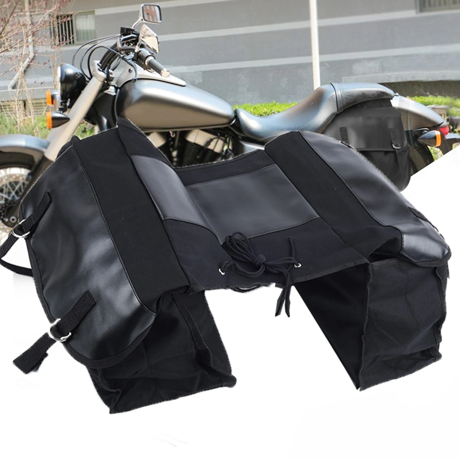 

Leather Surface Decoration New High Quality Black Large Capacity Canvas Motorcycle Saddle Bag For Honda Shadow 750