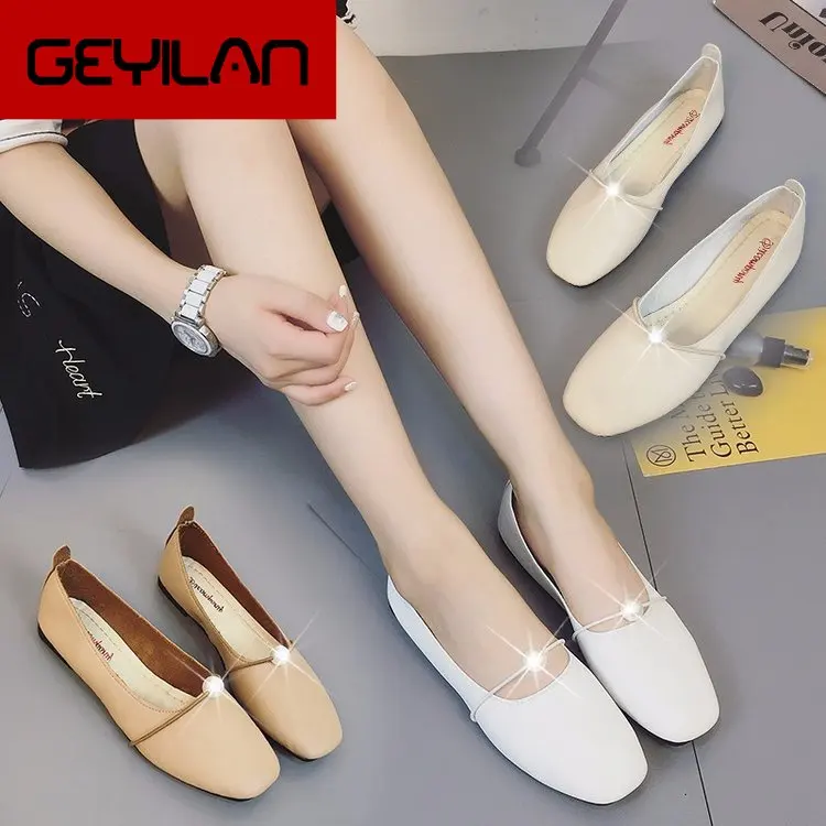 

2019 Comfortable Soft Bottom Flat Bottom Single Shoes Female Shallow Mouth Wild Low With One Word Buckle Thick With Women's