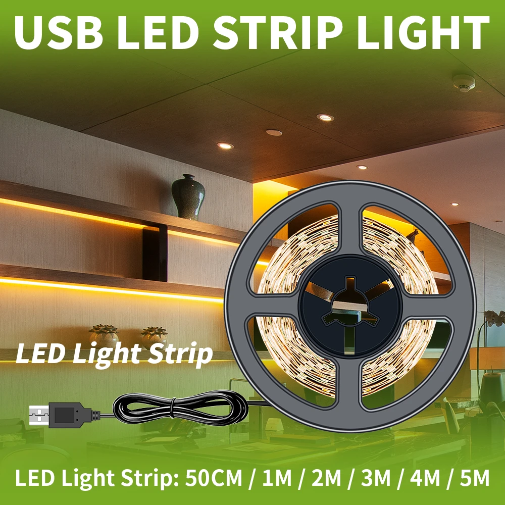 Светодиодная лента USB 5 В гибкая светильник вая лампа 2835 SMD декоративная 0 ~ м для