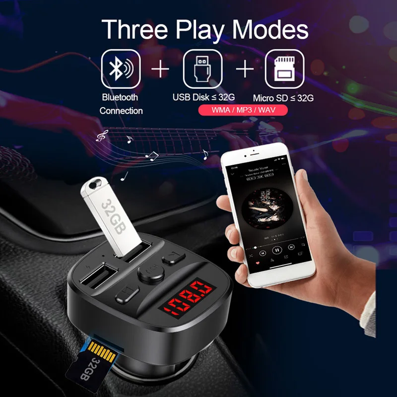 Автомобильный комплект JaJaBor Bluetooth 5,0, беспроводной fm-передатчик, громкая связь, A2DP, воспроизведение музыки, двойной USB, автомобильное зарядное устройство, поддержка TF карты, U диск