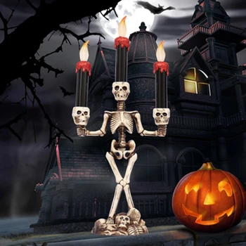 

LED Skeleton 3-Arms Candle Light Stand Halloween Party LED Candelabra Skull Party Bar KTV Lamp Decoration Home