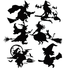Трафареты на Хэллоуин метла ведьма кошка летучая мышь металлические Вырубные штампы Скрапбукинг тиснение вырубки для приглашения трафарет для изготовления открыток штампы