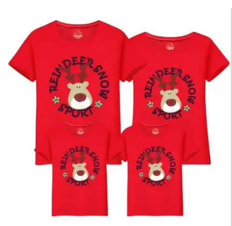 Семейные комплекты с рождественским оленем; одежда для мамы и дочки; семейная футболка; одежда для мамы и сына; хлопковая одежда для папы и сына