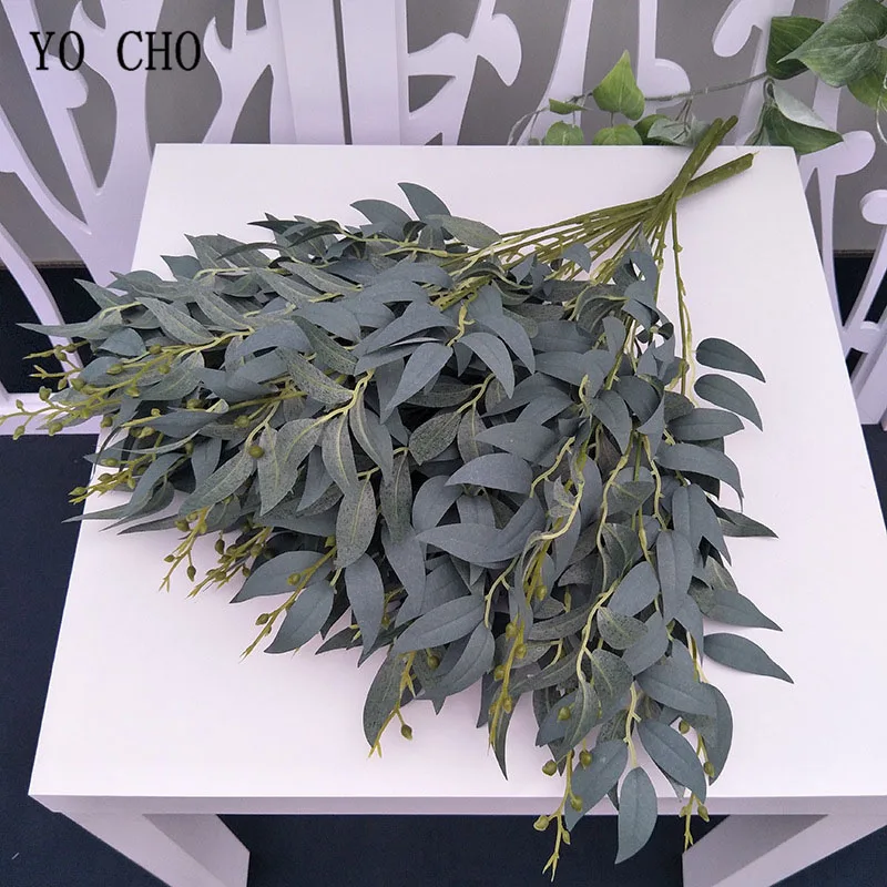 grey green YO CHO DIY Украшение букетов искусственная ива лист зеленая трава Прямая белый цветок растение домашний декор в виде вазы поддельные цветы - Цвет: grey green