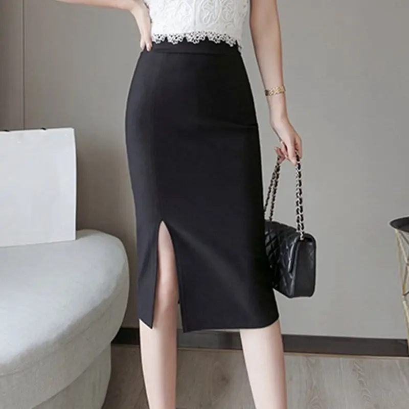 Faldas Mujer Moda Женщин Юбка-карандаш с высокой талией Черный Колен Сексуальные Офисные Дамы Корейский Bodycon Красные юбки Плюс Размер