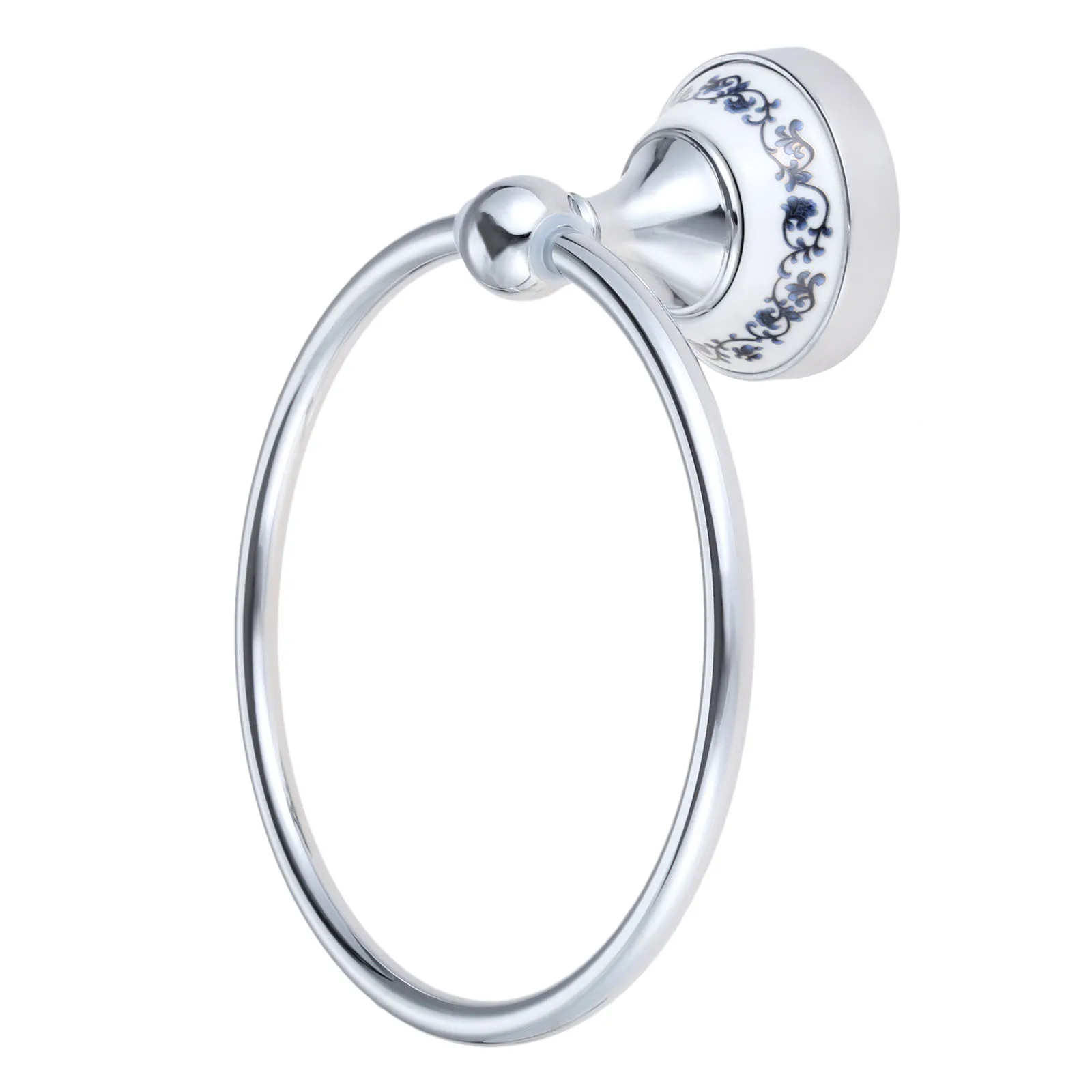 1set Silver Towel Ring Hook Holder Wall Mount Rack Blue&White Porcelain Ceramic Base Stainless Steel Old European Decoration