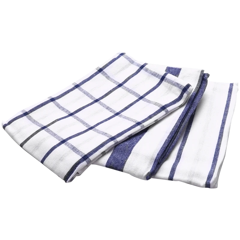 3Piece High Quality Blue White Plaid Striped Tea Towel Kitchen Napkin Table Cloth 100% Cotton Woven Fabric | Дом и сад