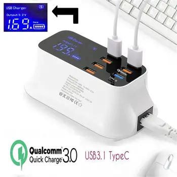 

Phone Charger 8 USB Ports LCD Display Smart Charging Station Travel Portable Charger for iPhone for Samsung for Xiaomi