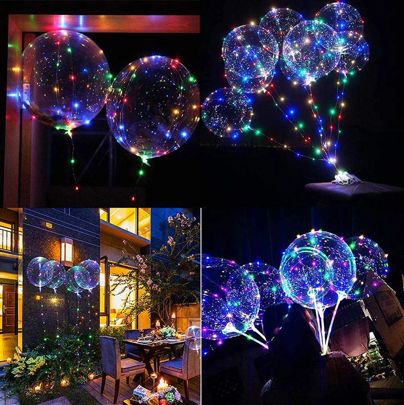 10 Pack LED Light Up Bobo Balloons Transparent Helium Glow Bubble Balloons  With String Lights For Party Birthday Wedding Decor