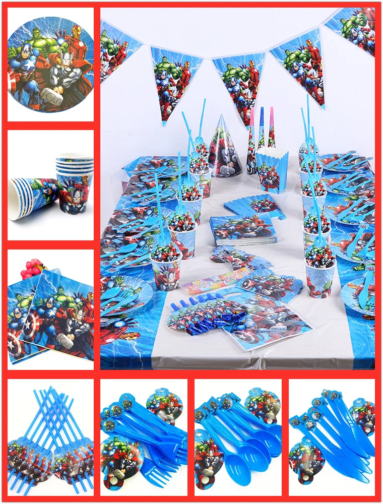 

82pc/set the Avengers Birthday Party Supplies Decorations Kids Tableware Tablecloth Plates Cups Banner Baby Favors Gifts Boy