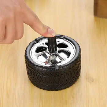 

New Clean Press Tire Type Windproof Rotation Tire Ashtray Press Rotary Metal Seal Ashtray Black Car Tire Ashtray Press Rotation
