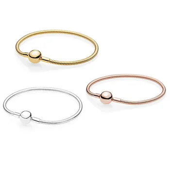 

3 Types Based Starter DIY Snake Chain Charms Bracelets For Women Signature Round Clasp New 925 Sterling Silver Bracelets Jewelry