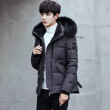 Chaqueta de plumón de pato para Hombre abrigo de invierno corto para Hombre chaquetas de globo negro coreano para Hombre sombrero desmontable Parka Pluma Hombre dj789