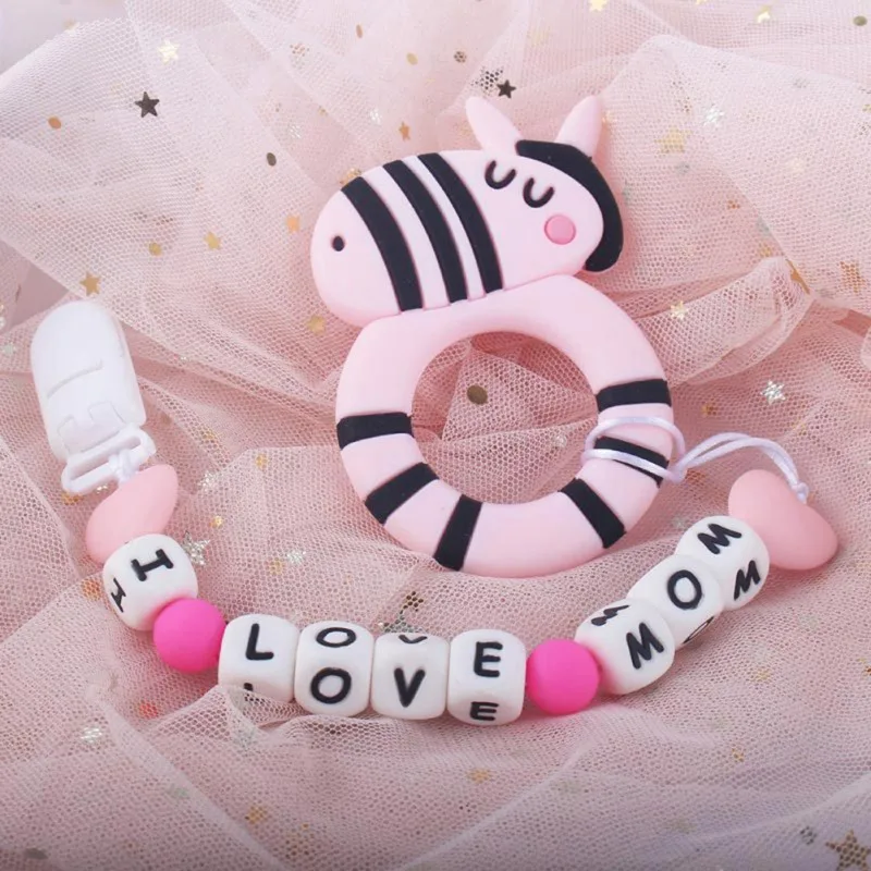 

Baby Silicone Chain Pacifier Chains Eco-friendly Pacifier Clips Love Mom/Dad Safe Teething Chain Baby Teether Holder