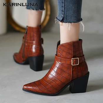 

Dropship On Sale 2020 New Brand women shoes Sexy Pointed Toe Ankle Boots Classics Buckle Straps Chunky Heels Autumn Boots