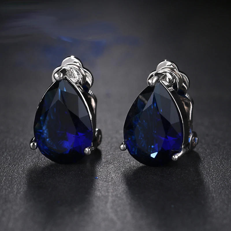 Серьги клипсы LXOEN с голубым камнем женские классические украшения для невесты