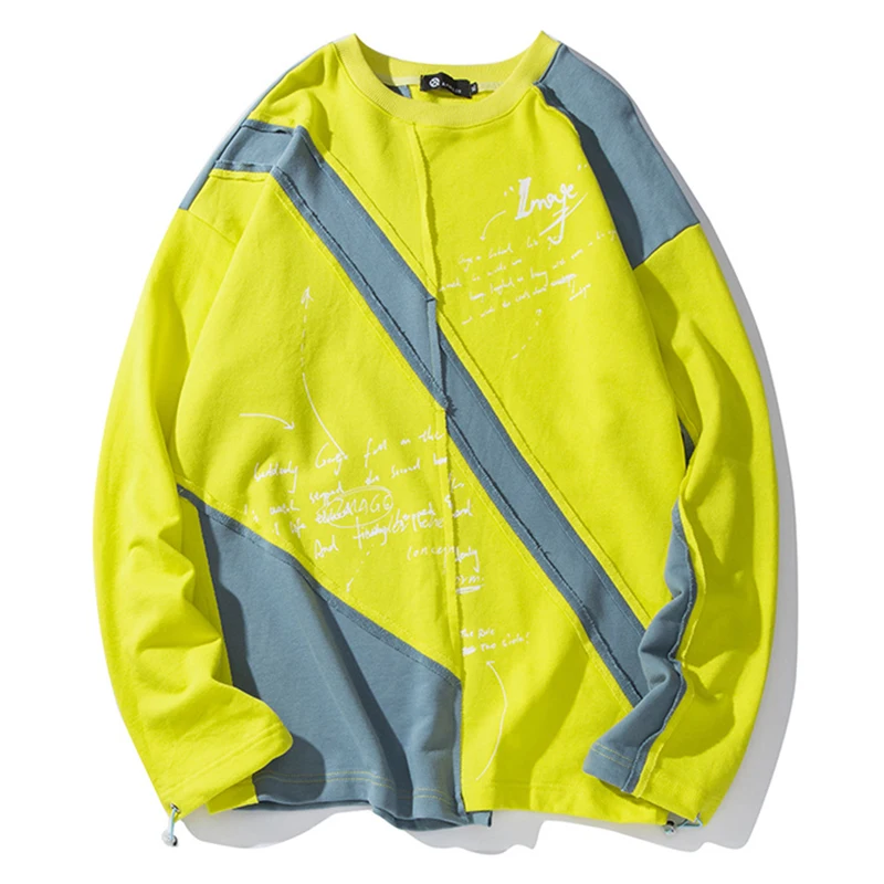 

Plegie Irregular Color Block Patchwork Pullover Sweatshirts Hip Hop Hipster Punk Rock Streetwear Hoodies Male Autumn Casual Tops