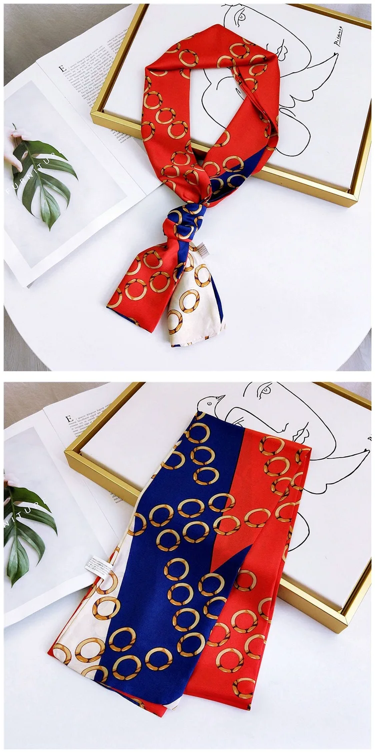 Striped Satin Silk Scarf for Women - Double-Sided Luxury Neck Neckerchief