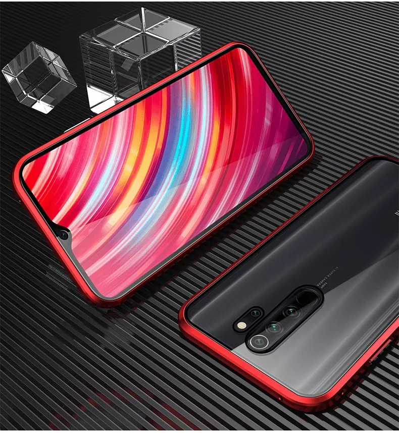 red Магнитный чехол для xiaomi redmi note 8 t двусторонний чехол из закаленного стекла xiomi xaomi redmi note 8 pro note8 t note8t металлический чехол - Цвет: red