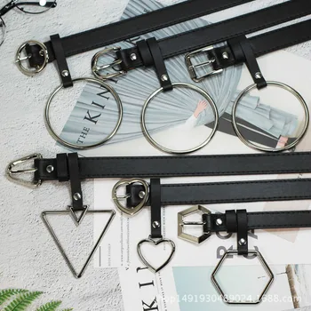 

Women Waist Belt Lovely Women's Big Ring Decorated Belts Female Hot Newest Design Fashion Gold Pin Buckle Solid PU Leather Strap