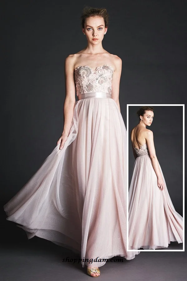 

Light Pink Sweetheart Chiffon Bridesmaid Dresses Lace Appliqued Moden 2015 Hot Designer Party Dresses Vestido De Festa NB35