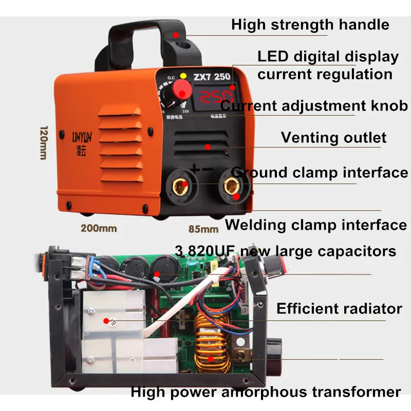 Portable welder electric welder mini welder 220V 250A Portable Inverter Welding Machine ZX7-250 with 1.5M Cable