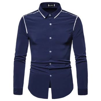 

New 2019 Fashion Spring Autumn Solid Stand-up Collar Slim Fit Casual Mens Clothing Wedding Tuxedo Shirts Streetwear Men Clothes