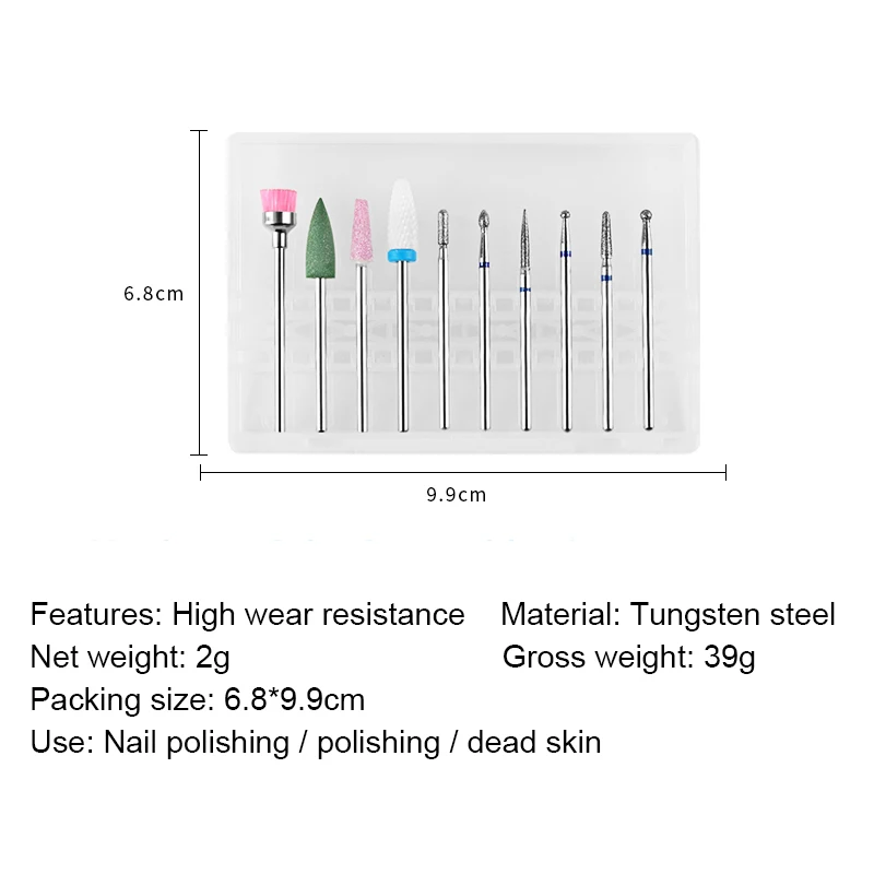 10 шт., 6 шт., набор сверл для ногтей, Вольфрамовая сталь, электрический сверлильный станок, пилка для ногтей, фреза, педикюр, маникюр, инструмент для дизайна ногтей