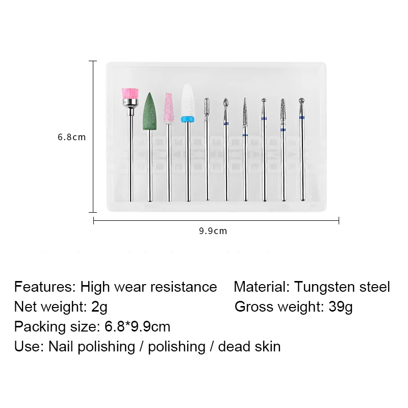 Набор фрез для маникюра и педикюра из вольфрамовой стали 10 шт. 6