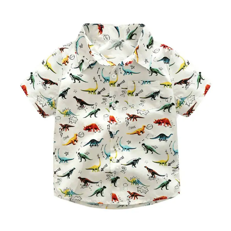 Летняя рубашка для маленьких мальчиков повседневная одежда с короткими рукавами и рисунком динозавра детская одежда, рубашка От 0 до 6 лет - Цвет: Бежевый