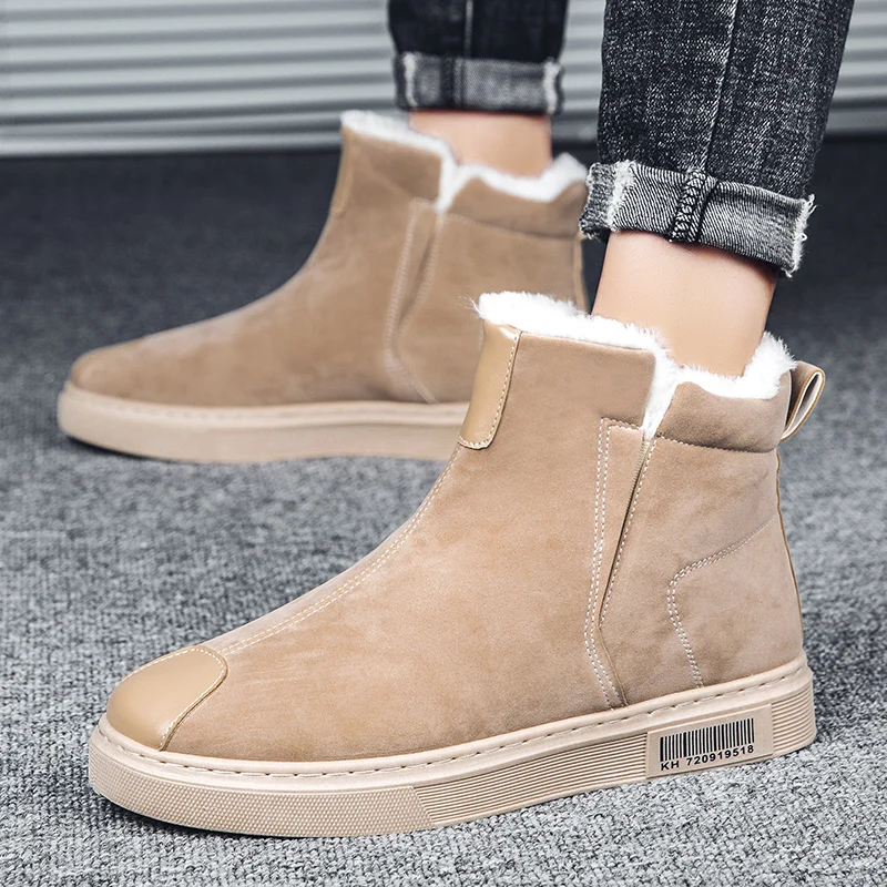 Brand Winter Boots Plush Snow Boots Men Super Warm Outdoor Black Men's Round Toe Slip-On Comfortable Casual Flat Shoes