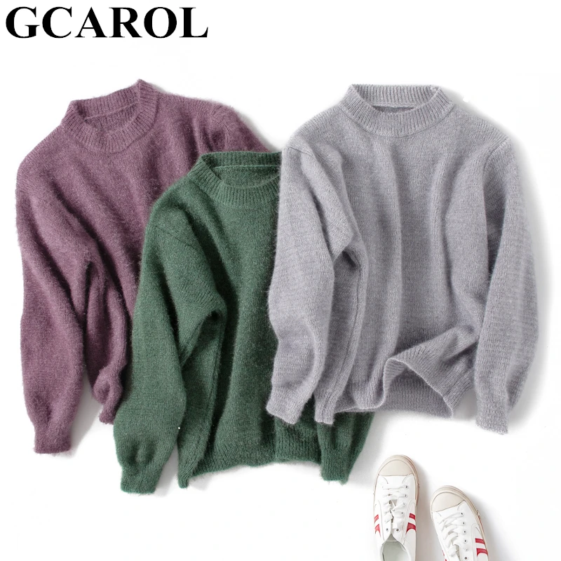GCAROL, новинка, женский толстый свитер с круглым вырезом, Осень-зима, тянущийся, теплый, мягкий, на ощупь, джемпер, чистый, женский, короткий, для отдыха, вязаный пуловер