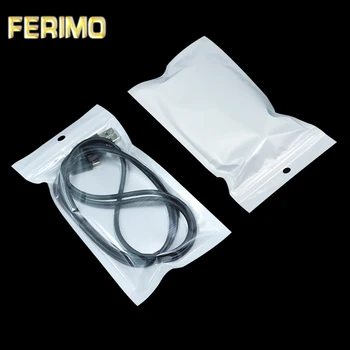 

200Pcs/lot 10 Sizes Clear White Plastic Zip Lock Electronic Accessory Packaging Bag with Round Hang Hole for Grocery Crafts Pack