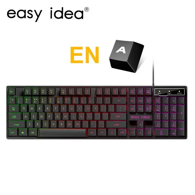 English version Игровая клавиатура Проводная имитация механической клавиатуры RGB с подсветкой USB 104 клавиатуры компьютерная игра эргономичная Русская клавиатура - Цвет: English version