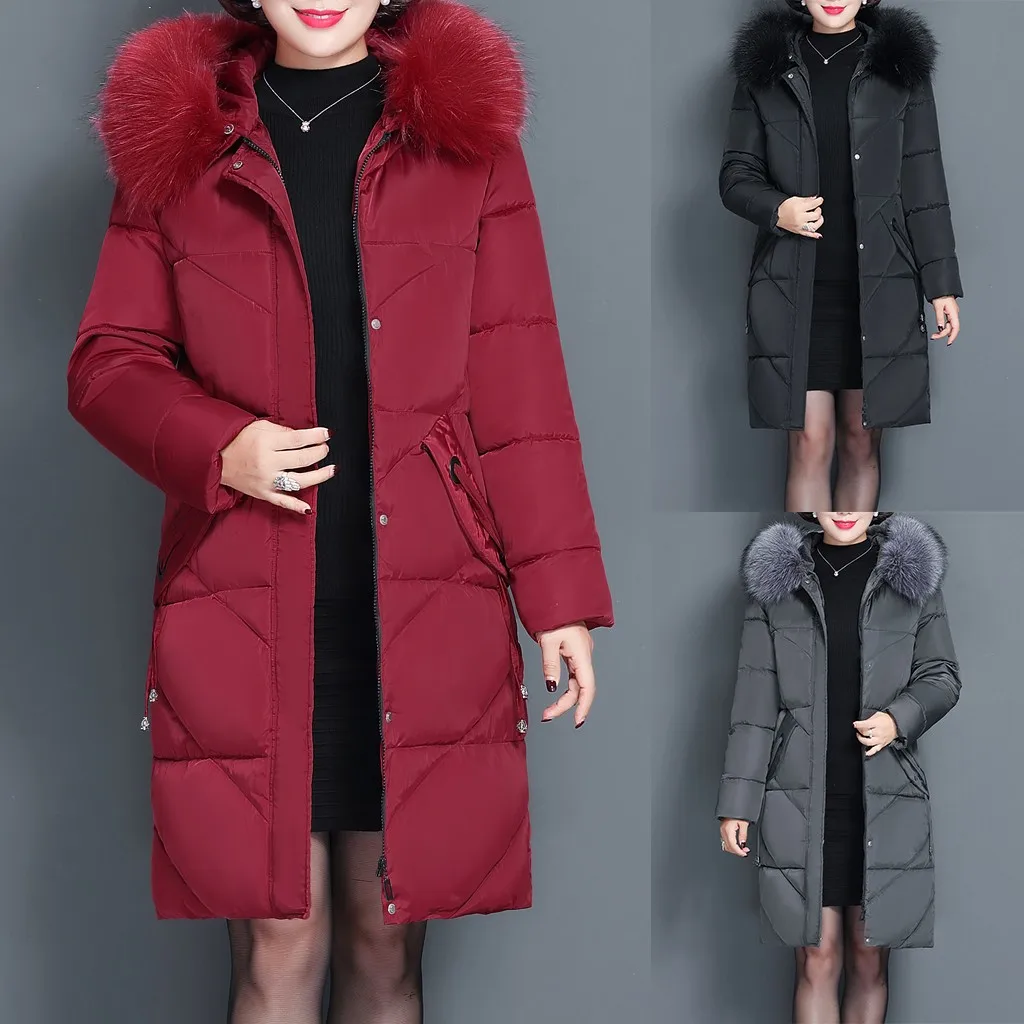 Women Winter Warm Thick Outerwear Hair Collar Zip Coat Slim Cotton-padded Jacket Women Woven Coats Women's Winter Jackets Coat