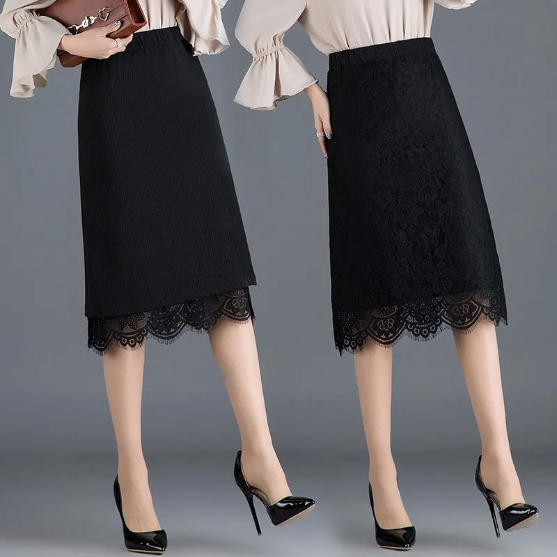 

Reversible Lace Skirt 2019 Spring And Autumn New Style High-waisted A- line Skirt Mid-length A- type Skirt Skirt