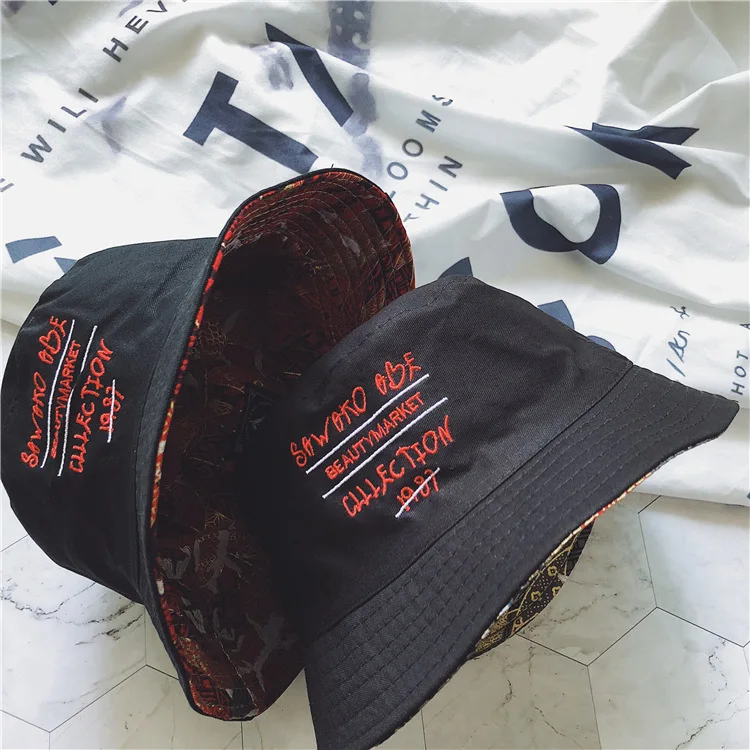new Harajuku ins double-sided wear fisherman hat female summer travel sunscreen tide male wild street stickers basin couple
