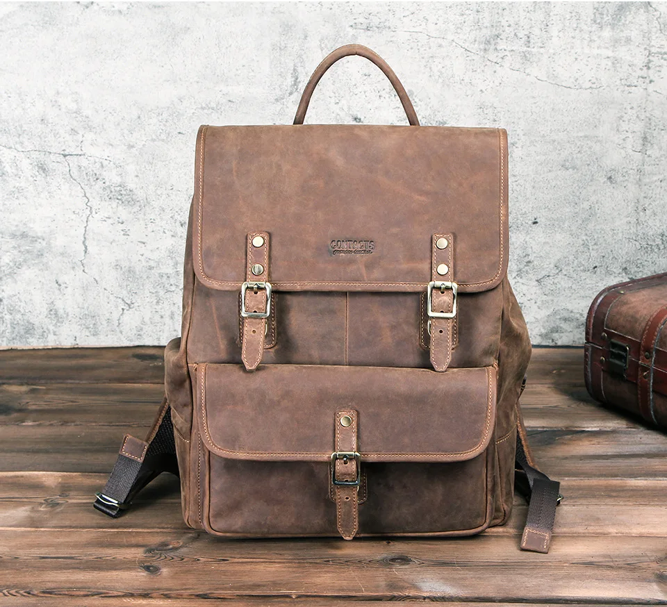 Мужской рюкзак из натуральной кожи Crazy Horse для ноутбука, винтажная деловая дорожная сумка для 13," ноутбука и ноутбука