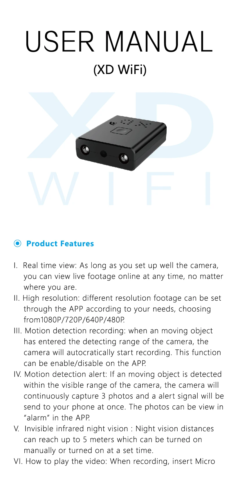 Volemer XD Wifi Mini Camera HD 1080P Home Security IR Night Vision Wireless Video Camera Motion Detection Portable Micro Camera (1)