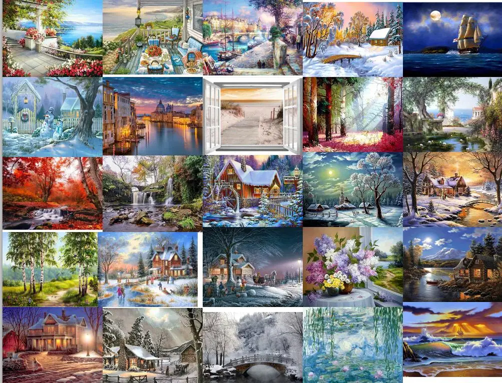 Snowing senenery 2 Needlework Sets For full Embroidery kits Home decor 14/18/28ct /11ct white canvas Dmc Diy Cross stitch | Дом и сад