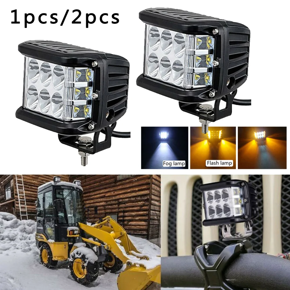 

1pc/2pcs DC9-32V 45W 12LED Work Light Bar Headlight White + Amber Strobe Driving Lamp 6000LM Car sUV off-road LED Work Light